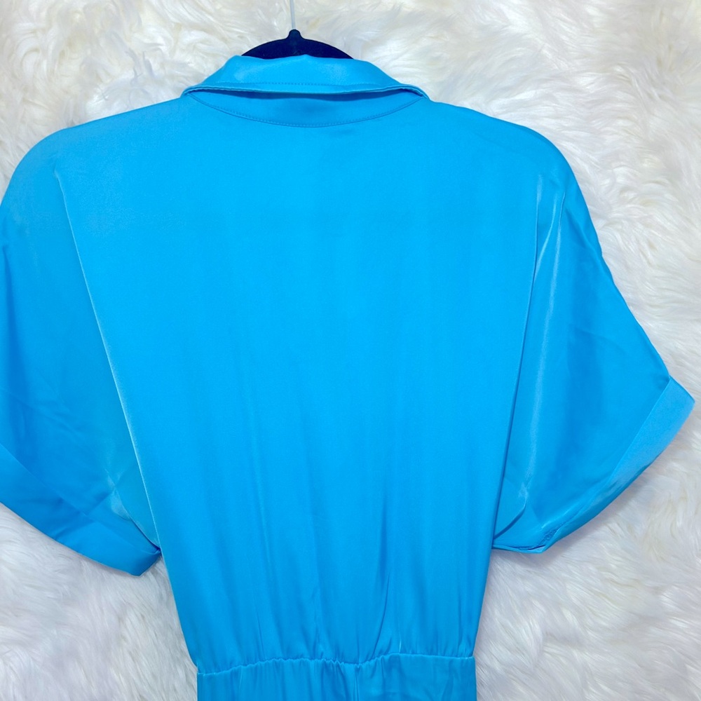 Elegant Satin Ruched Shirt Dress - Picture 8 of 12